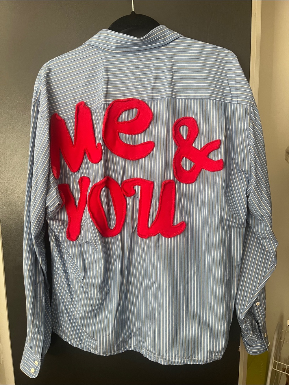 “Me & You” Embroidered Custom Blue Button Down - Picture 3 of 7